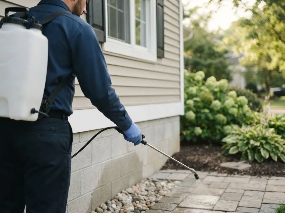 Pest control technician inspecting a home in Yale, IL